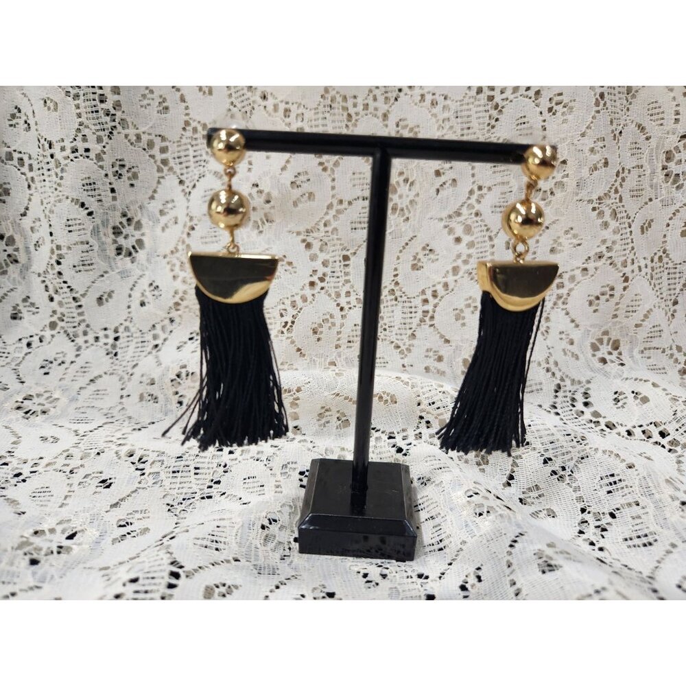 J.Crew Gold-Tone & Black Tassel Statement Drop Earrings